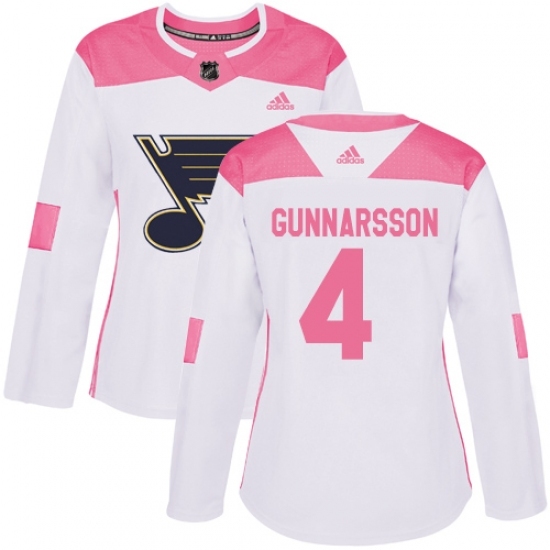 Women's Adidas St. Louis Blues #4 Carl Gunnarsson Authentic White/Pink Fashion NHL Jersey Women's Adidas St. Louis Blues #4 Carl Gunnarsson Authentic White/Pink Fashion NHL Jersey