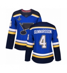 Women's St. Louis Blues #4 Carl Gunnarsson Authentic Royal Blue Home 2019 Stanley Cup Champions Hockey Jersey