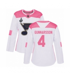 Women's St. Louis Blues #4 Carl Gunnarsson Authentic White Pink Fashion 2019 Stanley Cup Final Bound Hockey Jersey