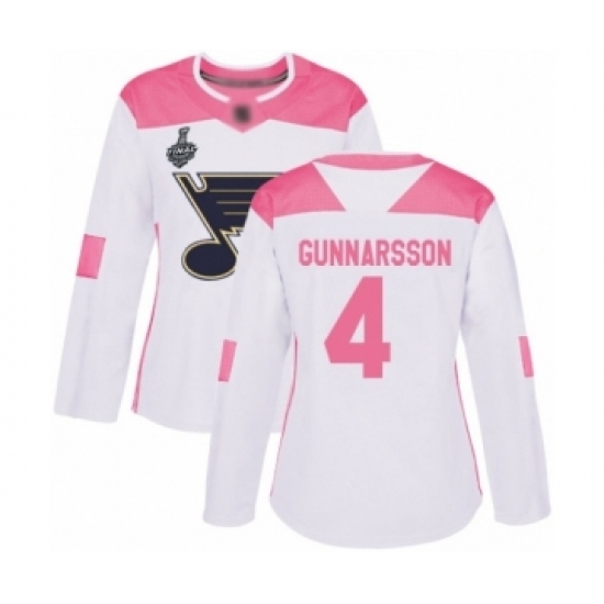 Women's St. Louis Blues #4 Carl Gunnarsson Authentic White Pink Fashion 2019 Stanley Cup Final Bound Hockey Jersey Women's St. Louis Blues #4 Carl Gunnarsson Authentic White Pink Fashion 2019 Stanley Cup Final Bound Hockey Jersey