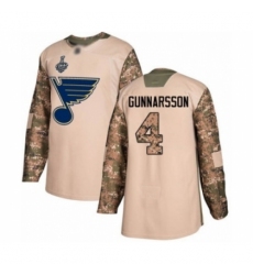Youth St. Louis Blues #4 Carl Gunnarsson Authentic Camo Veterans Day Practice 2019 Stanley Cup Final Bound Hockey Jersey