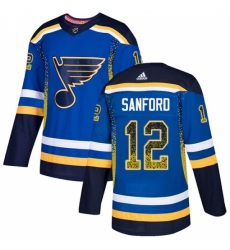 Men's Adidas St. Louis Blues #12 Zach Sanford Authentic Blue Drift Fashion NHL Jersey