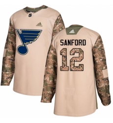 Men's Adidas St. Louis Blues #12 Zach Sanford Authentic Camo Veterans Day Practice NHL Jersey