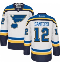 Men's Reebok St. Louis Blues #12 Zach Sanford Authentic White Away NHL Jersey