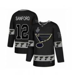 Men's St. Louis Blues #12 Zach Sanford Authentic Black Team Logo Fashion 2019 Stanley Cup Final Bound Hockey Jersey