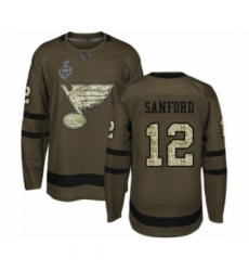 Men's St. Louis Blues #12 Zach Sanford Authentic Green Salute to Service 2019 Stanley Cup Final Bound Hockey Jersey