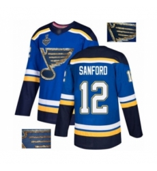 Men's St. Louis Blues #12 Zach Sanford Authentic Royal Blue Fashion Gold 2019 Stanley Cup Final Bound Hockey Jersey