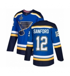 Men's St. Louis Blues #12 Zach Sanford Authentic Royal Blue Home 2019 Stanley Cup Final Bound Hockey Jersey