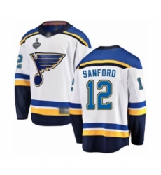 Men's St. Louis Blues #12 Zach Sanford Fanatics Branded White Away Breakaway 2019 Stanley Cup Final Bound Hockey Jersey