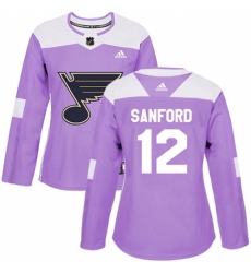 Women's Adidas St. Louis Blues #12 Zach Sanford Authentic Purple Fights Cancer Practice NHL Jersey