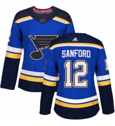 Women's Adidas St. Louis Blues #12 Zach Sanford Authentic Royal Blue Home NHL Jersey