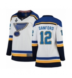 Women's St. Louis Blues #12 Zach Sanford Fanatics Branded White Away Breakaway 2019 Stanley Cup Final Bound Hockey Jersey