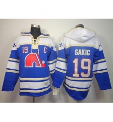 Nordiques #19 Joe Sakic Light Blue Sawyer Hooded Sweatshirt Stitched NHL Jersey