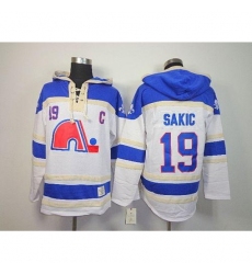 Nordiques #19 Joe Sakic White Sawyer Hooded Sweatshirt Stitched NHL Jersey