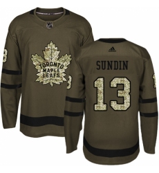 Men's Adidas Toronto Maple Leafs #13 Mats Sundin Authentic Green Salute to Service NHL Jersey