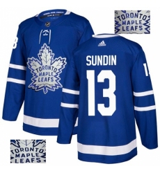 Men's Adidas Toronto Maple Leafs #13 Mats Sundin Authentic Royal Blue Fashion Gold NHL Jersey