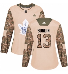 Women's Adidas Toronto Maple Leafs #13 Mats Sundin Authentic Camo Veterans Day Practice NHL Jersey