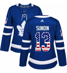 Women's Adidas Toronto Maple Leafs #13 Mats Sundin Authentic Royal Blue USA Flag Fashion NHL Jersey