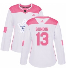Women's Adidas Toronto Maple Leafs #13 Mats Sundin Authentic White/Pink Fashion NHL Jersey