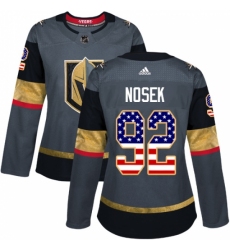 Women's Adidas Vegas Golden Knights #92 Tomas Nosek Authentic Gray USA Flag Fashion NHL Jersey