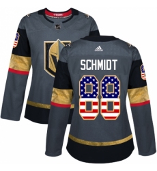 Women's Adidas Vegas Golden Knights #88 Nate Schmidt Authentic Gray USA Flag Fashion NHL Jersey