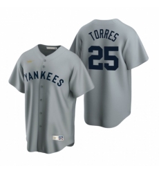 Men's Nike New York Yankees #25 Gleyber Torres Gray Cooperstown Collection Road Stitched Baseball Jersey