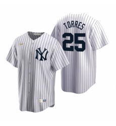 Men's Nike New York Yankees #25 Gleyber Torres White Cooperstown Collection Home Stitched Baseball Jersey