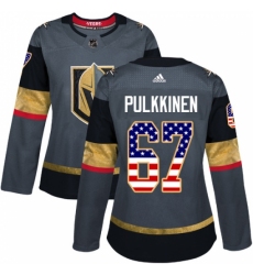 Women's Adidas Vegas Golden Knights #67 Teemu Pulkkinen Authentic Gray USA Flag Fashion NHL Jersey