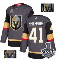 Men's Adidas Vegas Golden Knights #41 Pierre-Edouard Bellemare Authentic Gray Fashion Gold 2018 Stanley Cup Final NHL Jersey