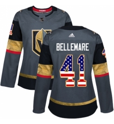 Women's Adidas Vegas Golden Knights #41 Pierre-Edouard Bellemare Authentic Gray USA Flag Fashion NHL Jersey
