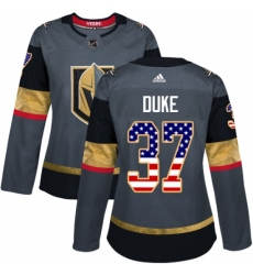 Women's Adidas Vegas Golden Knights #37 Reid Duke Authentic Gray USA Flag Fashion NHL Jersey