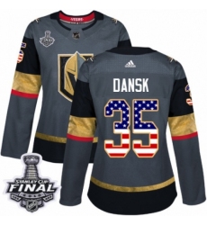 Women's Adidas Vegas Golden Knights #35 Oscar Dansk Authentic Gray USA Flag Fashion 2018 Stanley Cup Final NHL Jersey