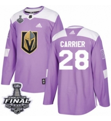 Men's Adidas Vegas Golden Knights #28 William Carrier Authentic Purple Fights Cancer Practice 2018 Stanley Cup Final NHL Jersey