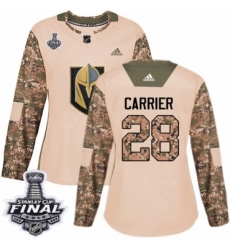 Women's Adidas Vegas Golden Knights #28 William Carrier Authentic Camo Veterans Day Practice 2018 Stanley Cup Final NHL Jersey