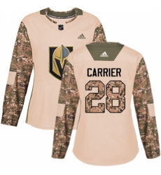 Women's Adidas Vegas Golden Knights #28 William Carrier Authentic Camo Veterans Day Practice NHL Jersey