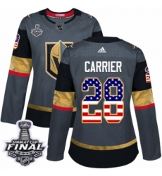 Women's Adidas Vegas Golden Knights #28 William Carrier Authentic Gray USA Flag Fashion 2018 Stanley Cup Final NHL Jersey