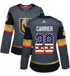 Women's Adidas Vegas Golden Knights #28 William Carrier Authentic Gray USA Flag Fashion NHL Jersey
