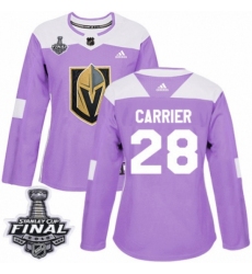 Women's Adidas Vegas Golden Knights #28 William Carrier Authentic Purple Fights Cancer Practice 2018 Stanley Cup Final NHL Jersey