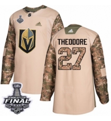 Men's Adidas Vegas Golden Knights #27 Shea Theodore Authentic Camo Veterans Day Practice 2018 Stanley Cup Final NHL Jersey