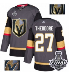 Men's Adidas Vegas Golden Knights #27 Shea Theodore Authentic Gray Fashion Gold 2018 Stanley Cup Final NHL Jersey