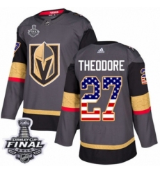 Men's Adidas Vegas Golden Knights #27 Shea Theodore Authentic Gray USA Flag Fashion 2018 Stanley Cup Final NHL Jersey