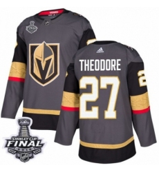 Men's Adidas Vegas Golden Knights #27 Shea Theodore Premier Gray Home 2018 Stanley Cup Final NHL Jersey
