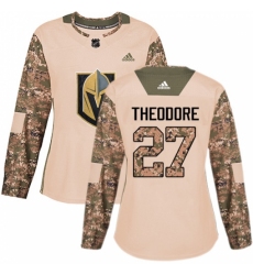 Women's Adidas Vegas Golden Knights #27 Shea Theodore Authentic Camo Veterans Day Practice NHL Jersey