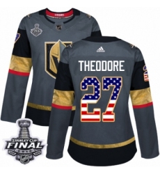 Women's Adidas Vegas Golden Knights #27 Shea Theodore Authentic Gray USA Flag Fashion 2018 Stanley Cup Final NHL Jersey