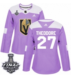 Women's Adidas Vegas Golden Knights #27 Shea Theodore Authentic Purple Fights Cancer Practice 2018 Stanley Cup Final NHL Jersey