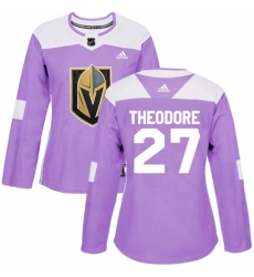 Women's Adidas Vegas Golden Knights #27 Shea Theodore Authentic Purple Fights Cancer Practice NHL Jersey