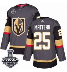 Men's Adidas Vegas Golden Knights #25 Stefan Matteau Authentic Gray Home 2018 Stanley Cup Final NHL Jersey