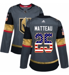 Women's Adidas Vegas Golden Knights #25 Stefan Matteau Authentic Gray USA Flag Fashion NHL Jersey