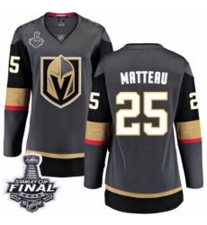 Women's Vegas Golden Knights #25 Stefan Matteau Authentic Black Home Fanatics Branded Breakaway 2018 Stanley Cup Final NHL Jersey