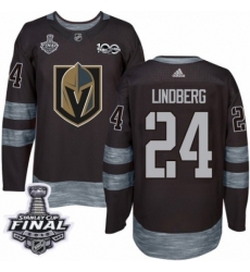 Men's Adidas Vegas Golden Knights #24 Oscar Lindberg Authentic Black 1917-2017 100th Anniversary 2018 Stanley Cup Final NHL Jersey